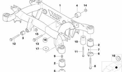 Soporte Silentblock OEM 33311090956 para BMW E38, E52. Original BMW.