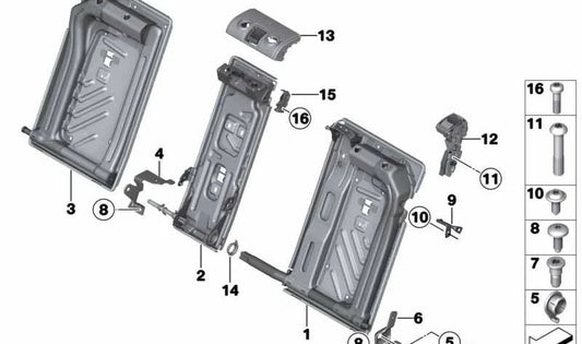 Soporte izquierdo asiento trasero OEM 52207276899 para BMW X3 F25 y X4 F26 todos los modelos compatibles. Pieza original BMW.