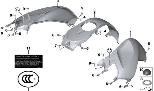 Cubierta del depósito central OEM 46638533558 para motos BMW R1200RT, R1250RT. Original BMW Motorrad.