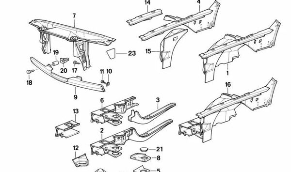 Revestimiento de paso de rueda delantero derecho OEM 41148145478 para BMW E32. Original BMW.