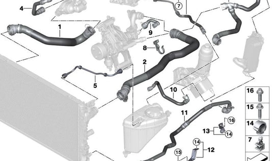 Tubo del radiatore del refrigerante OEM 17128581029 per BMW G30, G31, G32. BMW originale