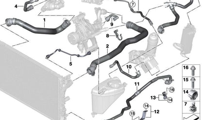 Tubo flexible bomba líquido refrigerante OEM 17128598386 para BMW Serie 5 G30, G31, Serie 6 G32... y más. Original BMW.