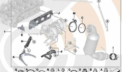 Kit de montaje para turbocompresor OEM 11652411444 para BMW F20, F21, F22, F23, F30, F31, F34, F32, F33, F36, F07, F10, F11, E84, F25, F26, F15, F16, E89. Original BMW.