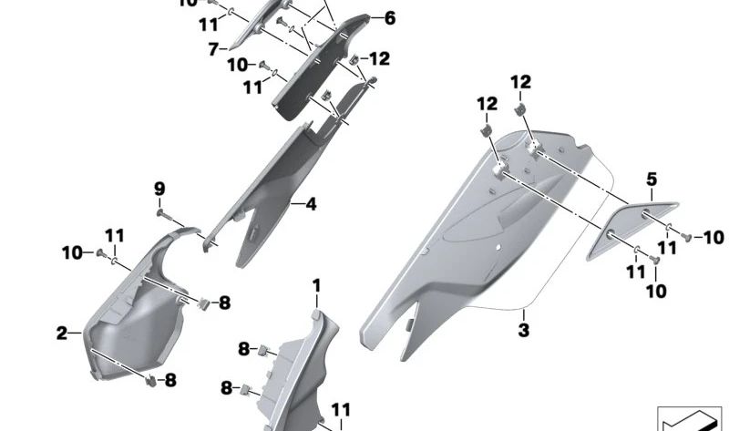 Recubrimiento trasero derecho OEM 46638548484 para motos BMW R 1200 RT, R 1250 RT. Original BMW Motorrad.