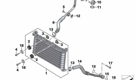 Adaptador tubería radiador de aceite OEM 17228548197 para motos BMW R nineT, R nineT Pure, Scrambler, Racer, Urban G/S. Original BMW Motorrad.