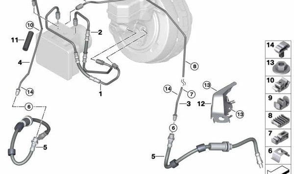 Tubería de freno OEM 34326853507 para BMW E81, E82, E87, E87N, E88, E90, E90N, E91, E91N, E92, E92N, E93, E93N. Original BMW.