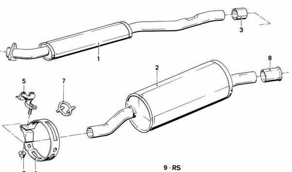 Silenciador Frontal para BMW Serie 3 E30 (OEM 18121176990). Original BMW