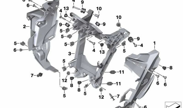Soporte revestimiento frontal OEM 46638546236 para motos BMW F 800 R (K73). Original BMW Motorrad.