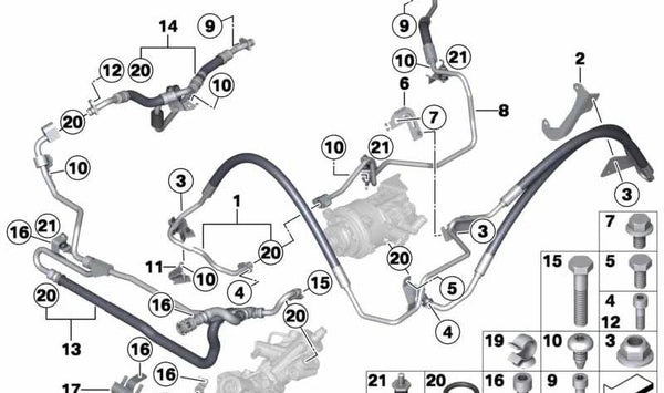 Soporte para manguera de dirección OEM 32416790343 para BMW F07, F10, F11, F06, F12, F13, F02. Original BMW.