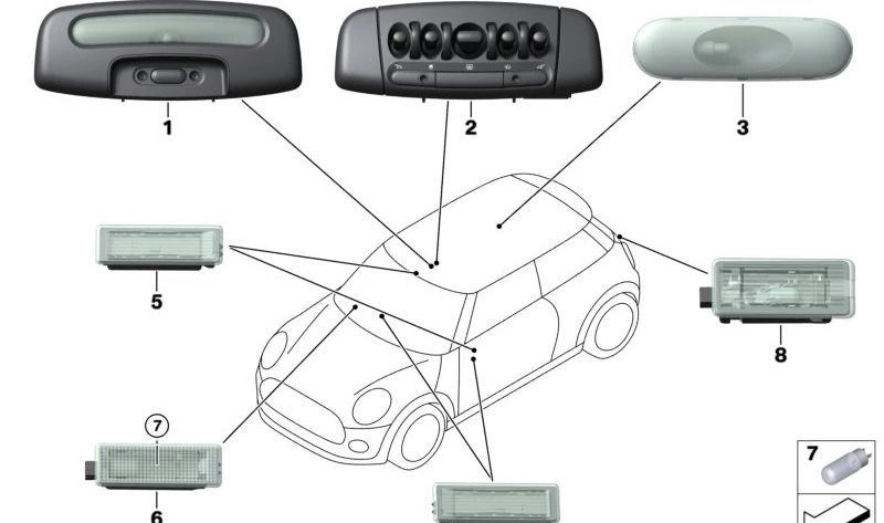 Luz interior delantera OEM 63319365100 para MINI F55, F56, Clubman F54, Countryman F60… y más. Original MINI.