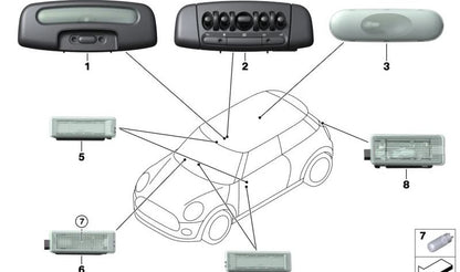 Luz interior delantera OEM 63319365100 para MINI F55, F56, Clubman F54, Countryman F60… y más. Original MINI.