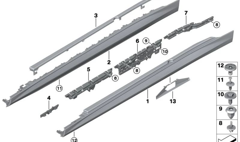 Left sill trim bracket for BMW G60, G61, G90 (OEM 51775A1C2C7). Original BMW