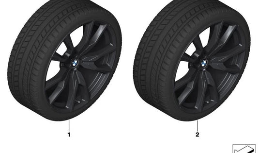 Volles Winterrad 22 "Jet Black mit RDC-Sensor 315/35R22 111H OEM 36115A6D1F2 für BMW X7 G07 XDRIVE40I und XDRIVE M60I (2022-2027). Original BMW.