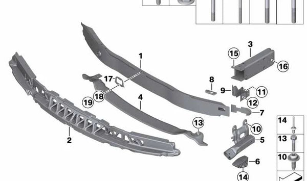 Soporte superior de paragolpes delantero OEM 51117419814 para BMW F30 (todos los modelos compatibles). Original BMW.