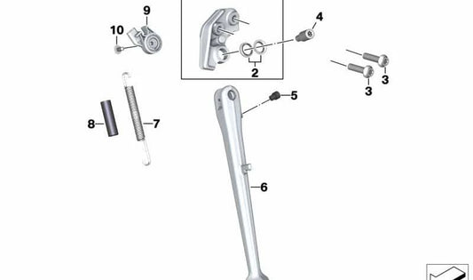 Apoyo lateral OEM 46538404585 para moto BMW S 1000 XR K69 (2018–2023). Original BMW Motorrad.