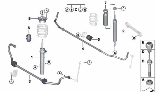Barra estabilizadora trasera OEM 33556764423 para BMW E81, E82, E87, E88, E90, E91, E92, E93. Original BMW.