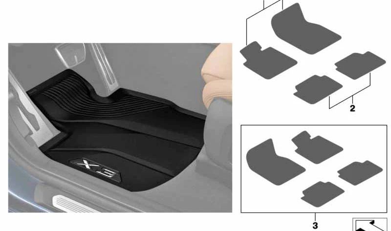 Alfombrillas de goma All Weather OEM 51472451587 para BMW X4 F98, F98N, G02, G02N (con volante a la derecha). Juego de 4 piezas. Original BMW.