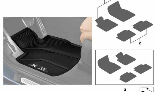 Alfombrillas de goma All Weather OEM 51472451587 para BMW X4 F98, F98N, G02, G02N (con volante a la derecha). Juego de 4 piezas. Original BMW.