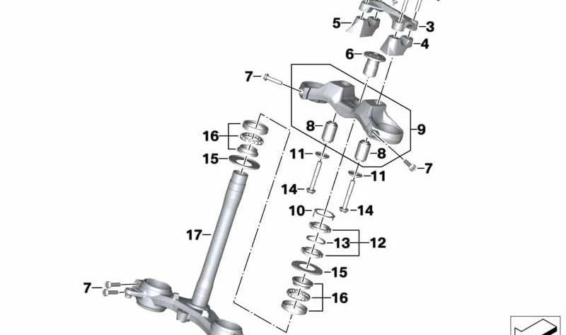 Puente horquilla inferior delantero OEM 31428404705 para motos BMW S 1000 XR (K69, 0E61, 0P71) 2019-2025. Original BMW Motorrad.