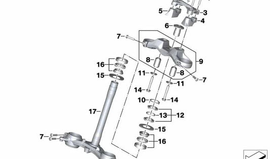 Puente horquilla inferior delantero OEM 31428404705 para motos BMW S 1000 XR (K69, 0E61, 0P71) 2019-2025. Original BMW Motorrad.