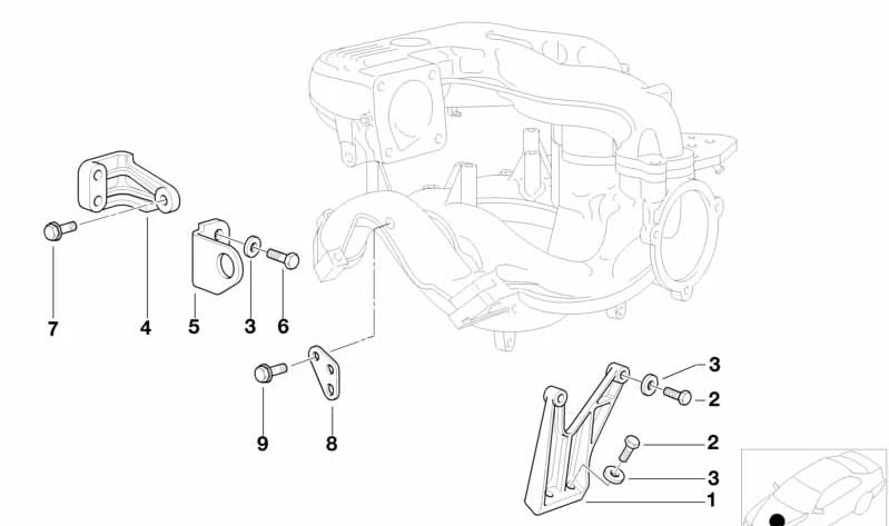 Supporto da collezione di ammissione OEM 11611743662 per BMW E46 {316CI, 316i} con motore M43. BMW originale.