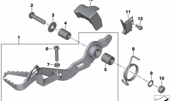 Pedal de freno trasero OEM 35217673168 para BMW Motorrad R 1200 GS (RK25) 2003-2007. Repuesto original BMW Motorrad.