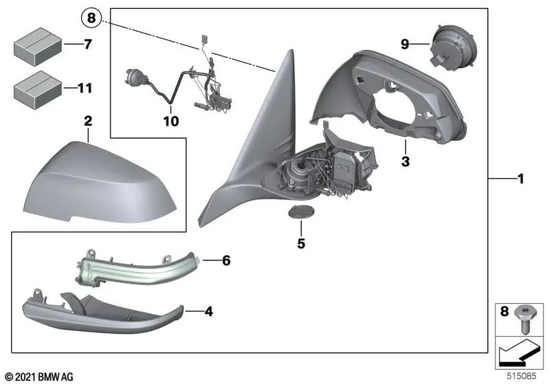 Boden des linken Texturgehäuses für BMW F20, F21, F22, F23, F30, F31, F34, F35, F32, F33, F36, I01, E84 (OEM 51167284127). Original BMW.