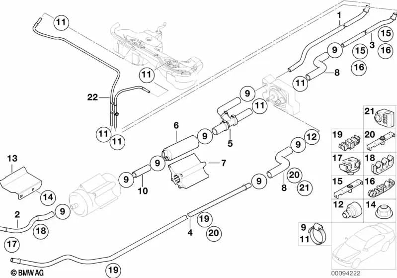 Clipe de tubo BMW 3 E46, Z8 E52 (OEM 16121183772). BMW original.