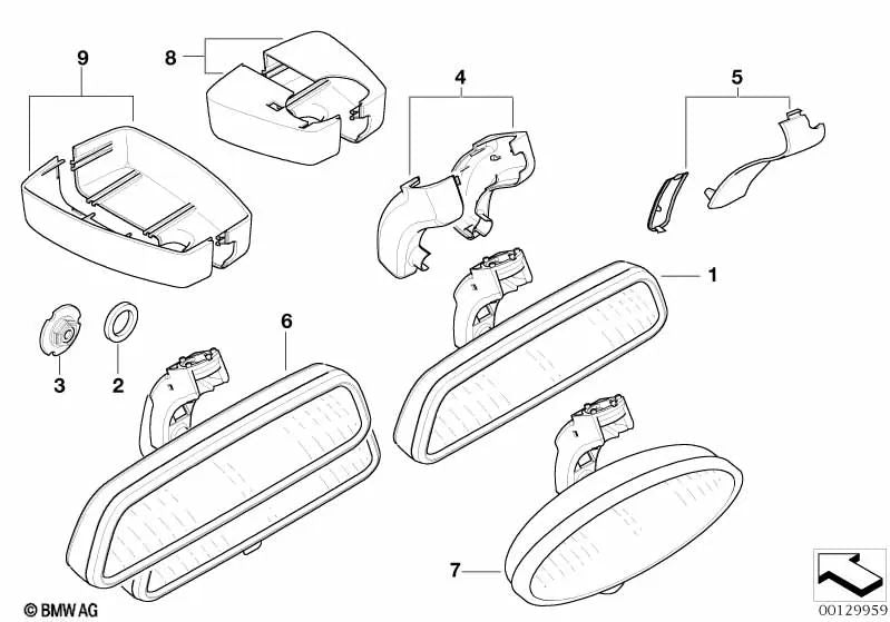 Specchio interno EC / LED per la serie BMW 3 E46 (OEM 51167115776). BMW originale