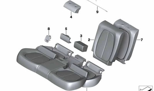 Funda de asiento trasero de cuero color moka OEM 52207412371 para BMW F45, F48, F39. Original BMW.