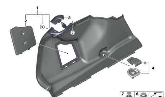 Tapa interior del maletero OEM 51475A3B337 para BMW Serie 7 G70. Pieza original BMW.