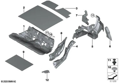 Sound insulation wheel arch rear left for BMW 3 Series F30, F31, F35, F80, 4 Series F32, F36, F82 (OEM 51487221971). Original BMW