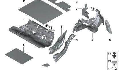 Aislante acústico paso de rueda trasero derecho OEM 51487221972 para BMW F30, F31, F35, F80, F32, F36, F82. Original BMW.
