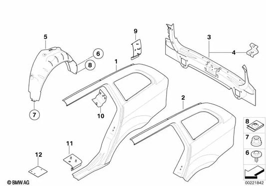 Capa para arco da roda traseira direita para BMW E91, E91N (OEM 51717143852). BMW originais.