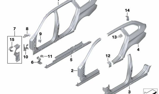 Soporte lateral derecho pilar A OEM 41357240504 para BMW F10, F10N, F11, F11N, F18, F18N. Original BMW.