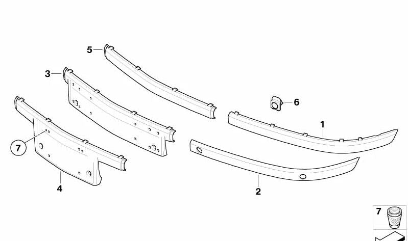 Moldura paragolpes central imprimada OEM 51117142184 para BMW E65 y E66. Original BMW.