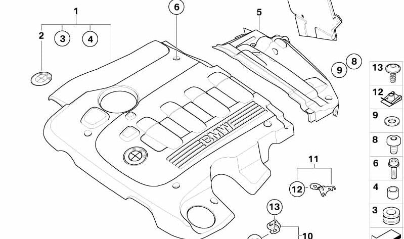 Cubierta acústica motor OEM 11147788923 para BMW Serie 3 E46 (330Cd y 330d). Compatible con modelos de motor M57T, con cambio automático o manual. Original BMW.