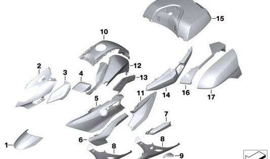 Carcasa exterior tapa de la Topcase Ebony-Met OEM 46548392865 para BMW Motorrad K1600 GTL, K1600 GT... y más. Original BMW Motorrad.