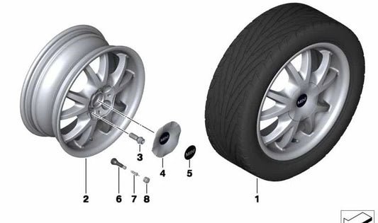 Cubierta de cubo de rueda 162MM OEM 36136755812 para MINI R50, R53, Cabrio R52. Original MINI.