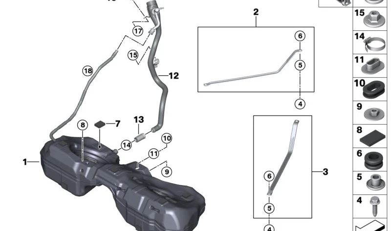 Tubo de enchimento BMW 3 G20 Series, G21, 4 G26 Series (OEM 1611749050). BMW original