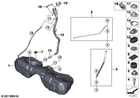 Filler hose for BMW 3 Series G28, G28N, G80, G81, 4 Series G23, G82, G83 (OEM 16119454934). Original BMW.