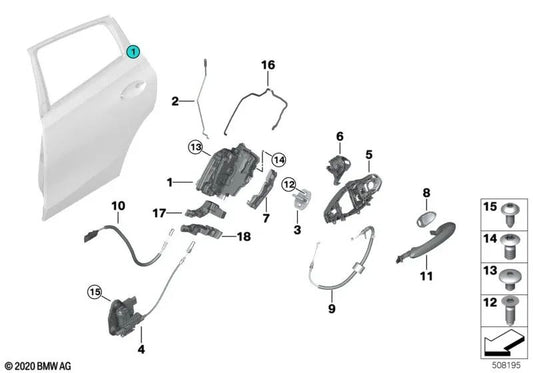 Rechte hintere Türantriebshebel für BMW X6 F96, G06 (OEM 51227474618). Original BMW.