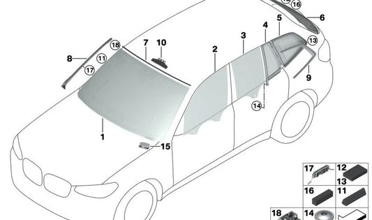 OEM 511372583 Clip de moulage goutte à goutte pour BMW (F45, F46, F30, F31, F34, F80, F32, F33, F36, F82, F83, F48, G01, F97, G02). BMW d'origine.
