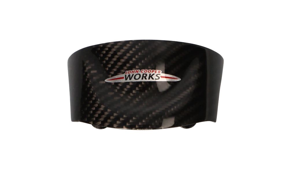 Embellecedor central en carbono para volante deportivo OEM 32302147228 para MINI R55, R56, R57, R58, R59, R60, R61. Con nuevo logotipo JCW. Original MINI.