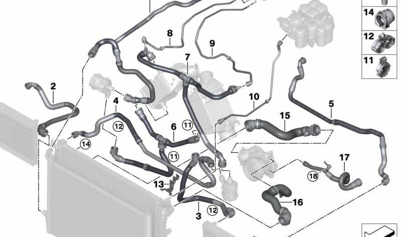 Manguera del radiador de refrigerante OEM 17127856735 para BMW F90 M5. Original BMW.