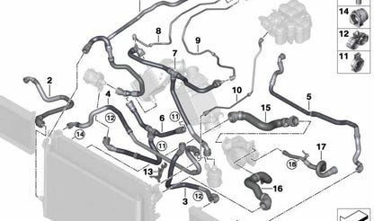 Manguera del radiador de refrigerante OEM 17127856735 para BMW F90 M5. Original BMW.