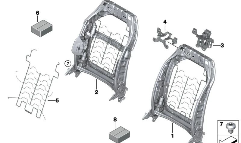 Estructura respaldo asiento confort OEM 52109891049 para BMW G70 (Serie 7). Repuesto original BMW.