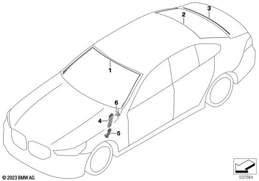 Rear window lower cover for BMW G60 (OEM 51315B336B9). Original BMW.
