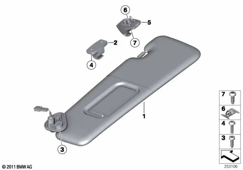 Sonnenblende con etichetta destra per BMW F06, F13 (OEM 51168052480). BMW originale