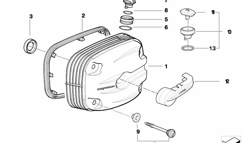 Tampa esquerda da cabeça do cilindro OEM 11127672587 para motocicletas BMW R1150GS Adventure, R1150R, R850R... e muito mais. Originais BMW Motorrad.
